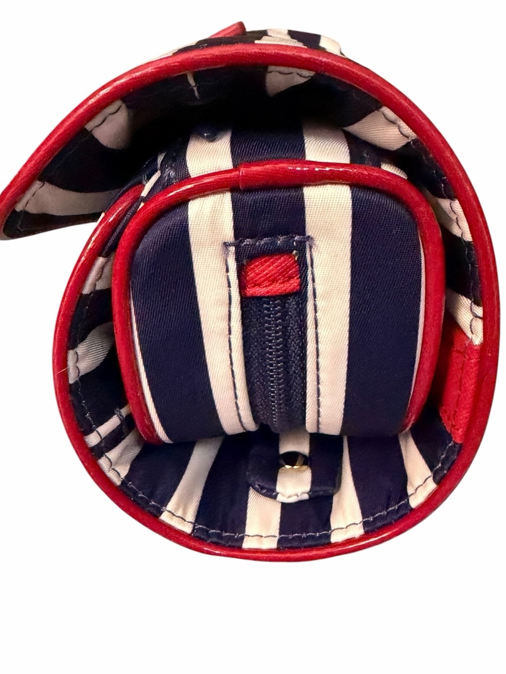 NWT Kate Spade Striped Navy & White Roll Jewelry Travel Vacay Bag with Red Trim - Picture 13 of 14